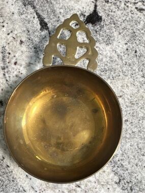 Vintage Brass Decorative Bowl with Ornate Handle